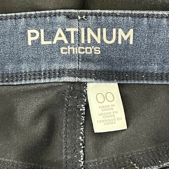 Chicos Platinum Coated Skinny Jeans Size 00 Womens 2 Black Waxed Denim - Picture 5 of 5